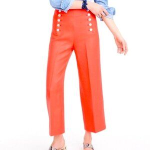 J.Crew Size 10 Peyton Coral Orange Linen Sailor Side Zip Wide LegCropped Pants